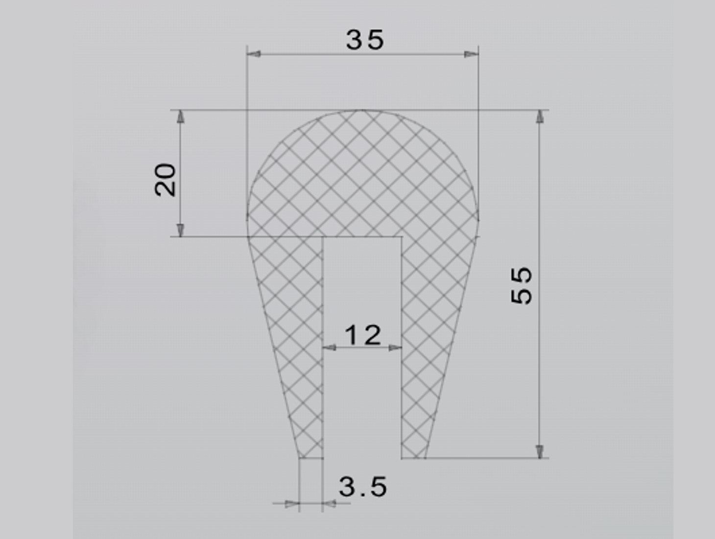gumový profil I-698 rozměry