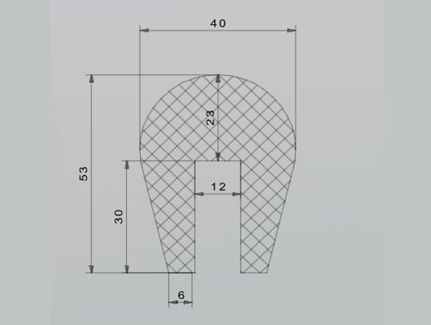 gumový profil I-721 rozměry