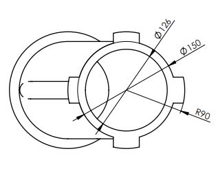 zpomalovací koleno DN 125 spodní rozměry